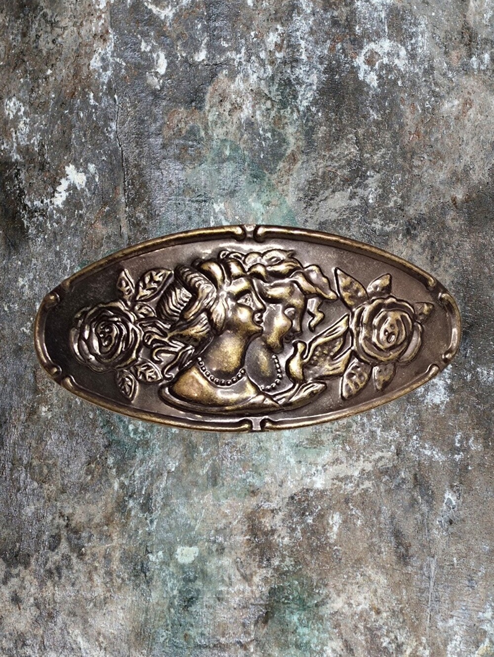 Ornate Bronze Oval Wall Plaque - Classic Woman & Roses